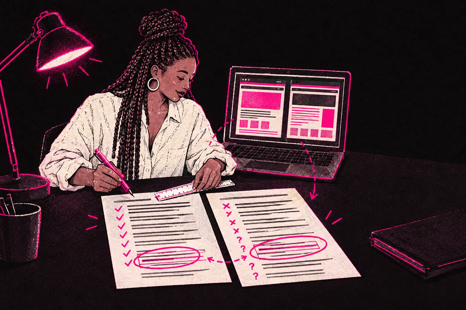 Illustration: two agency contracts checked side by side